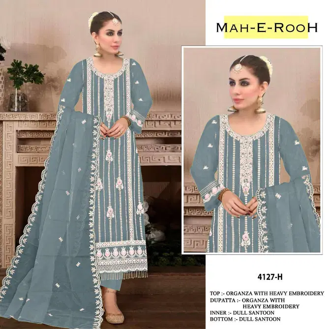 Mah E Rooh 4127 Embroidery Organza Pakistani Suits Wholesale Market
